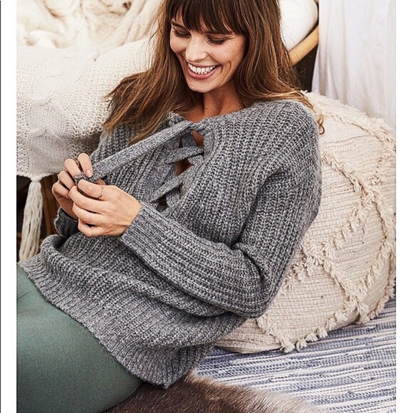 aerie Sweaters - Aerie • Wool Lace Up Oversized Sweater